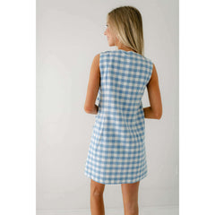 8.28 Boutique:Aureum,Aureum Light Blue Gingham Shift Dress with Buttons,Dress