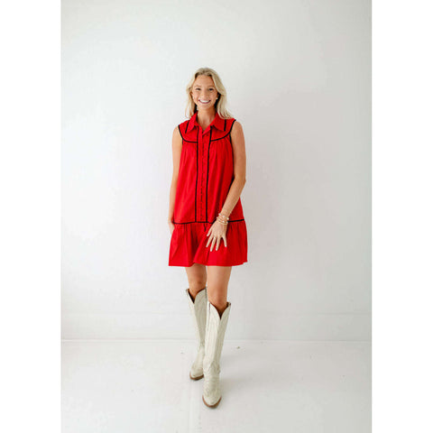 The Paige Red Scalloped Dress