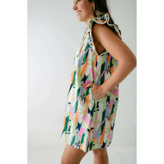 8.28 Boutique:THML,THML Lime Flutter Sleeve Multi Color Dress,Dress