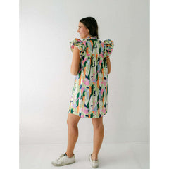 8.28 Boutique:THML,THML Lime Flutter Sleeve Multi Color Dress,Dress