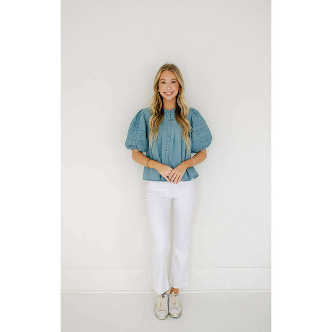 8.28 Boutique:Karlie Clothes,Karlie Denim Novelty Pleat Top,Shirts & Tops