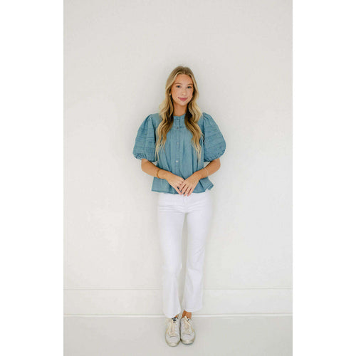 8.28 Boutique:Karlie Clothes,Karlie Denim Novelty Pleat Top,Shirts & Tops