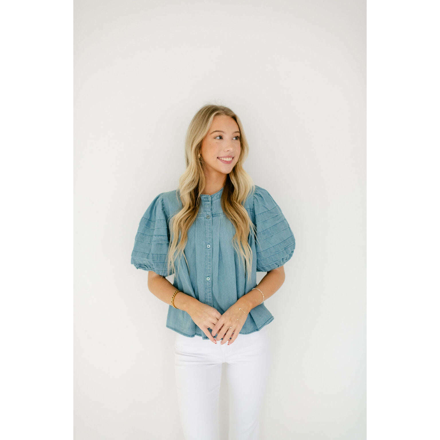 8.28 Boutique:Karlie Clothes,Karlie Denim Novelty Pleat Top,Shirts & Tops