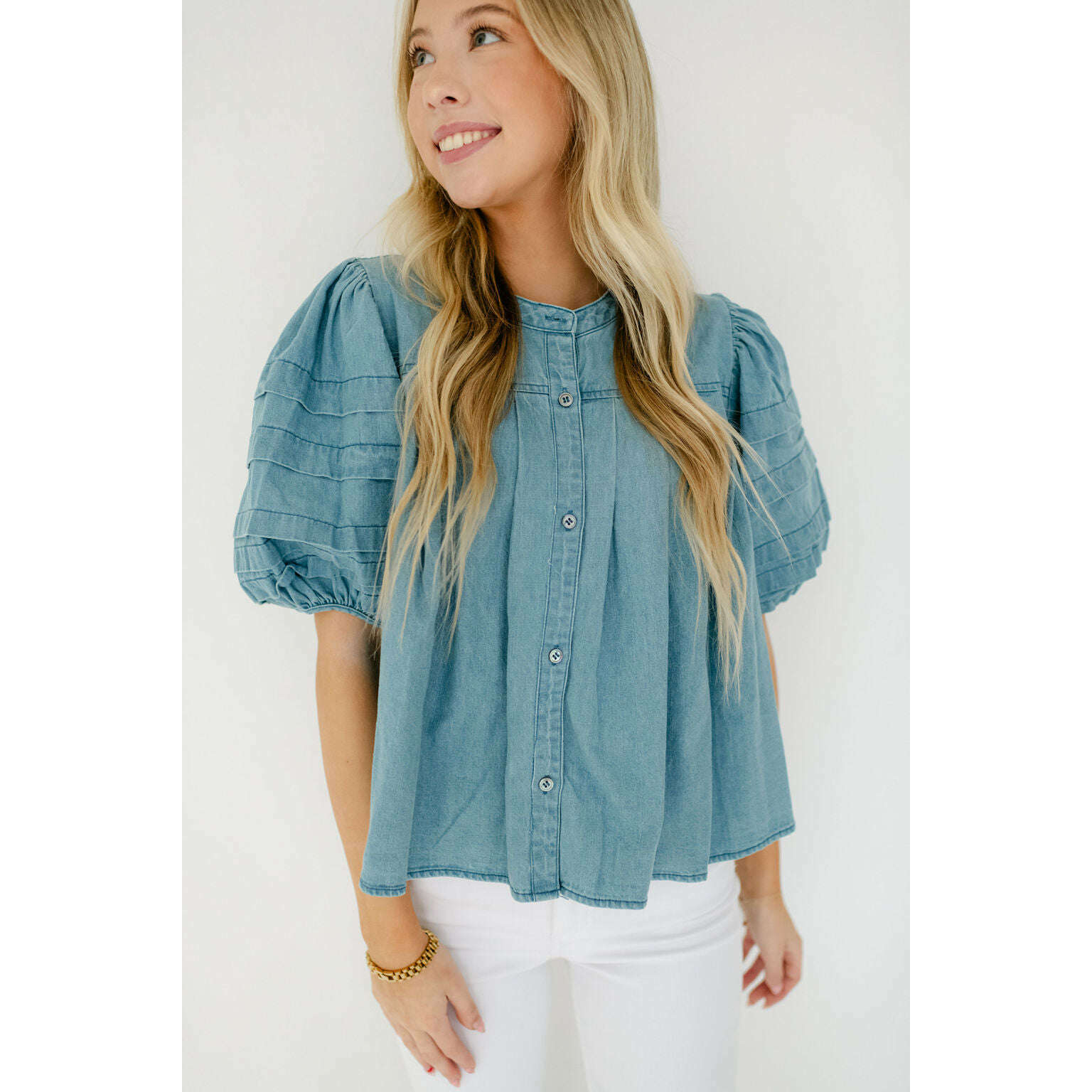 8.28 Boutique:Karlie Clothes,Karlie Denim Novelty Pleat Top,Shirts & Tops