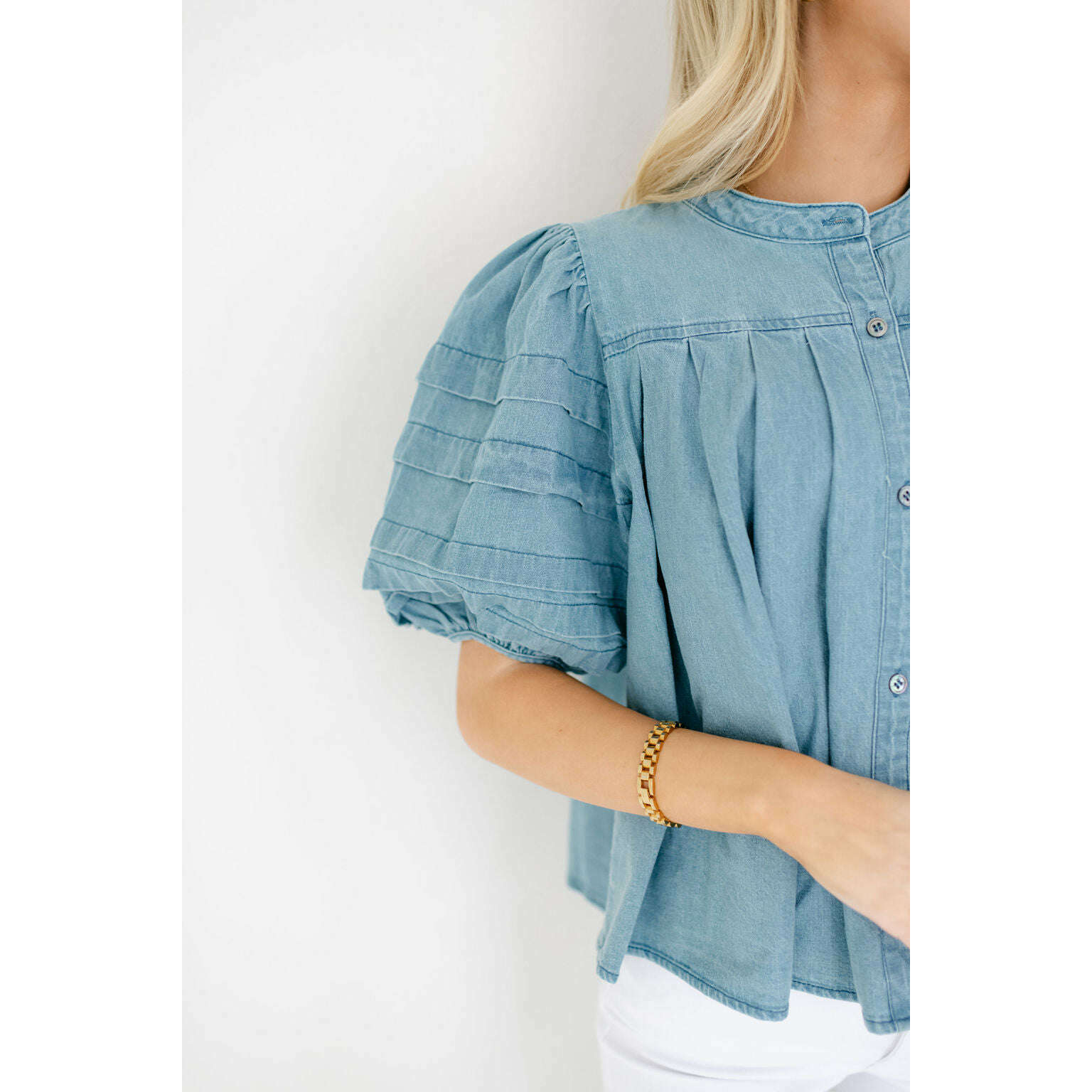 8.28 Boutique:Karlie Clothes,Karlie Denim Novelty Pleat Top,Shirts & Tops