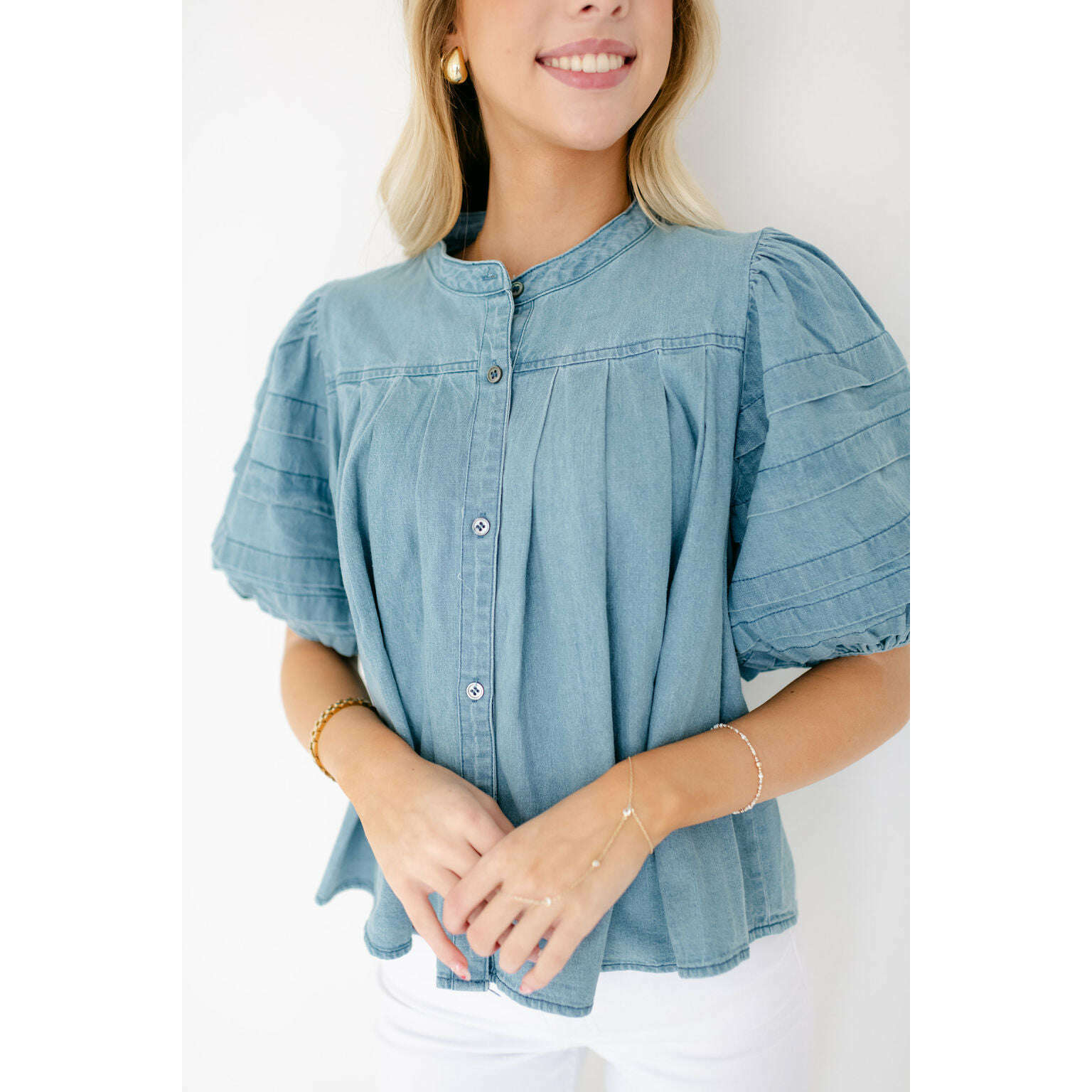 8.28 Boutique:Karlie Clothes,Karlie Denim Novelty Pleat Top,Shirts & Tops