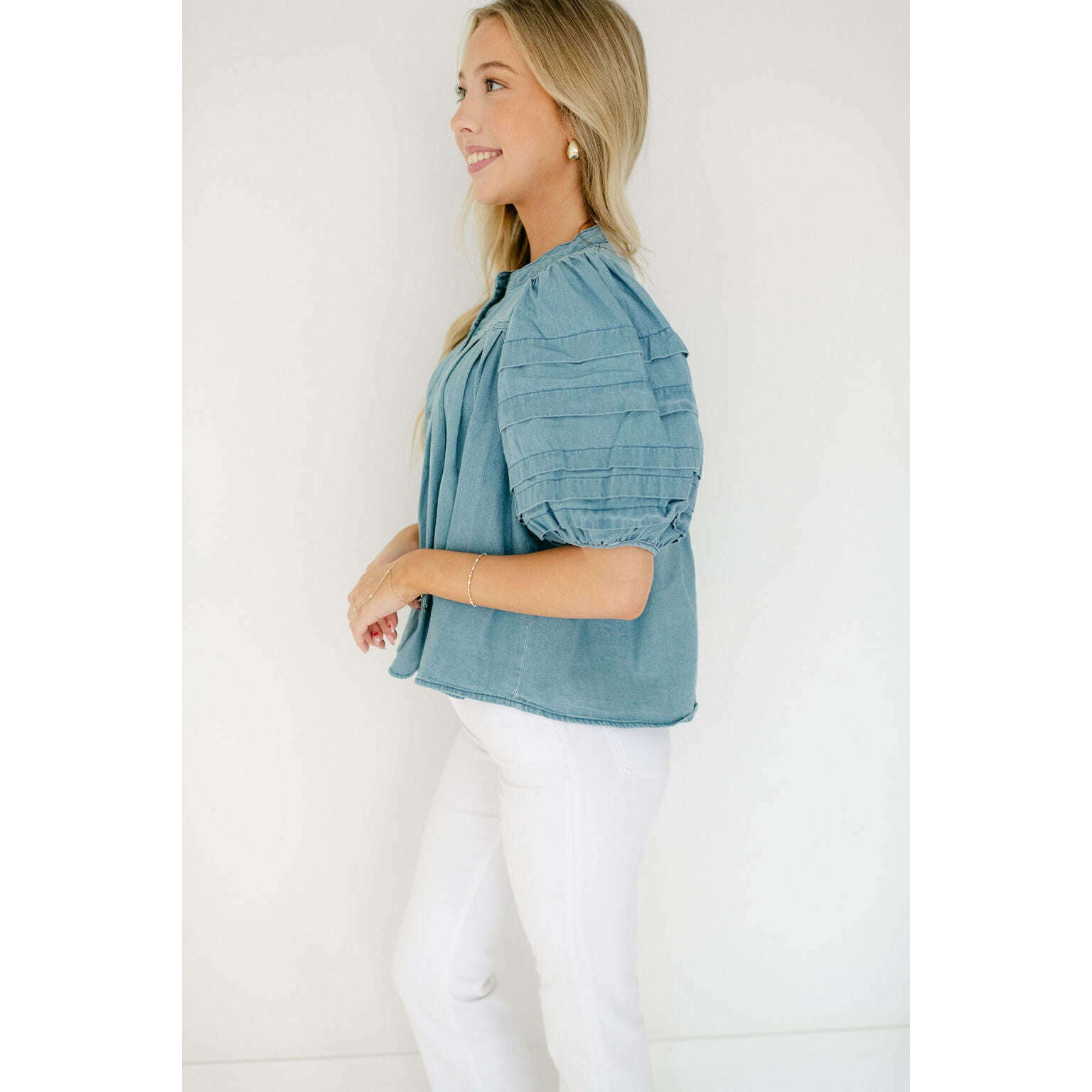 8.28 Boutique:Karlie Clothes,Karlie Denim Novelty Pleat Top,Shirts & Tops