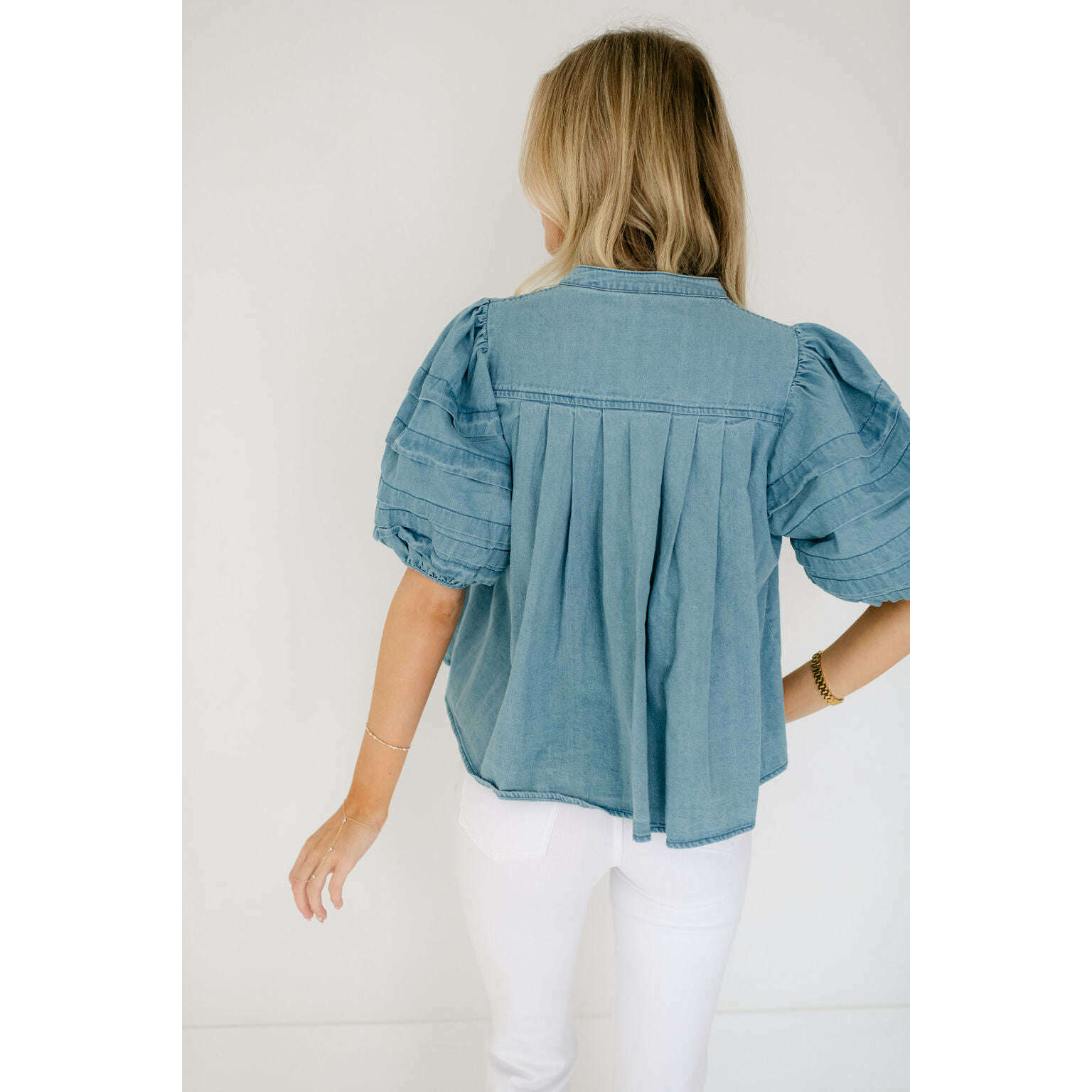 8.28 Boutique:Karlie Clothes,Karlie Denim Novelty Pleat Top,Shirts & Tops