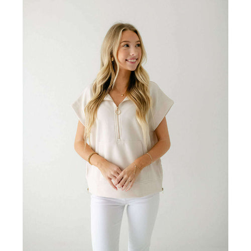 8.28 Boutique:Entro,The Jennifer Ivory Top with Gold Zipper,Shirts & Tops