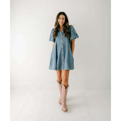 8.28 Boutique:Entro,The Sadie Blue Denim Dress with Gold Buttons,Dress