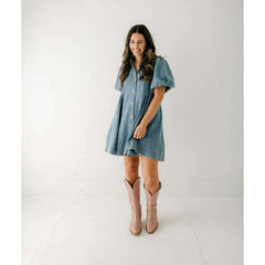 8.28 Boutique:Entro,The Sadie Blue Denim Dress with Gold Buttons,Dress