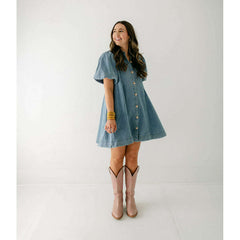 8.28 Boutique:Entro,The Sadie Blue Denim Dress with Gold Buttons,Dress