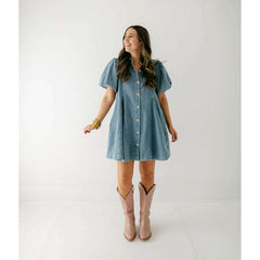 8.28 Boutique:Entro,The Sadie Blue Denim Dress with Gold Buttons,Dress