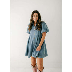 8.28 Boutique:Entro,The Sadie Blue Denim Dress with Gold Buttons,Dress