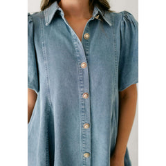 8.28 Boutique:Entro,The Sadie Blue Denim Dress with Gold Buttons,Dress