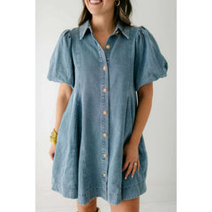 8.28 Boutique:Entro,The Sadie Blue Denim Dress with Gold Buttons,Dress