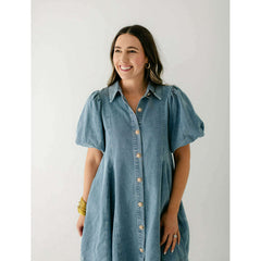 8.28 Boutique:Entro,The Sadie Blue Denim Dress with Gold Buttons,Dress