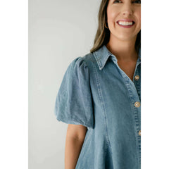 8.28 Boutique:Entro,The Sadie Blue Denim Dress with Gold Buttons,Dress