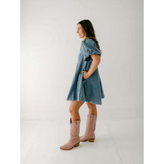 8.28 Boutique:Entro,The Sadie Blue Denim Dress with Gold Buttons,Dress