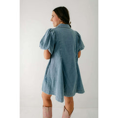 8.28 Boutique:Entro,The Sadie Blue Denim Dress with Gold Buttons,Dress