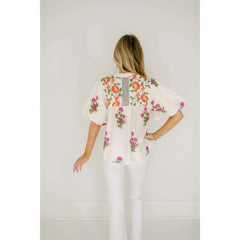 8.28 Boutique:THML,THML White Floral Puff Sleeve Top,Shirts & Tops