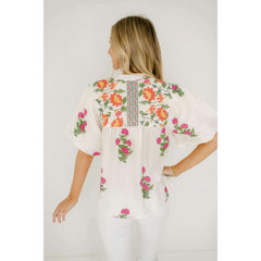 8.28 Boutique:THML,THML White Floral Puff Sleeve Top,Shirts & Tops