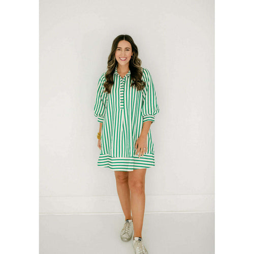 8.28 Boutique:Entro,The Kelly Green Bell Sleeve Stripe Dress,Dress