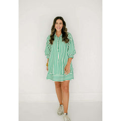 8.28 Boutique:Entro,The Kelly Green Bell Sleeve Stripe Dress,Dress