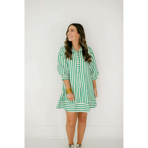 8.28 Boutique:Entro,The Kelly Green Bell Sleeve Stripe Dress,Dress