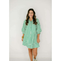 8.28 Boutique:Entro,The Kelly Green Bell Sleeve Stripe Dress,Dress