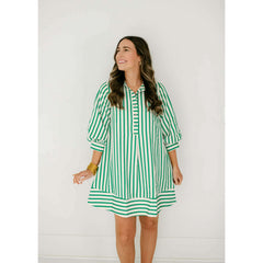 8.28 Boutique:Entro,The Kelly Green Bell Sleeve Stripe Dress,Dress