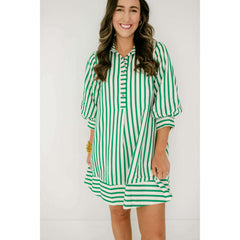 8.28 Boutique:Entro,The Kelly Green Bell Sleeve Stripe Dress,Dress