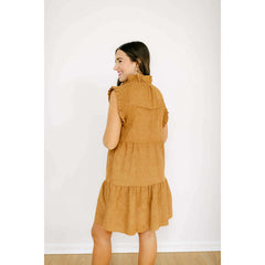 8.28 Boutique:THML,THML Flutter Sleeve Corduroy Midi Dress in Camel,Dress