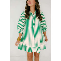 8.28 Boutique:Entro,The Kelly Green Bell Sleeve Stripe Dress,Dress