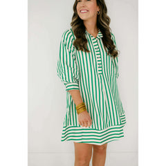 8.28 Boutique:Entro,The Kelly Green Bell Sleeve Stripe Dress,Dress