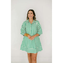 8.28 Boutique:Entro,The Kelly Green Bell Sleeve Stripe Dress,Dress