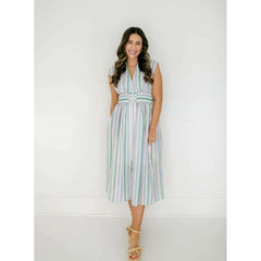 8.28 Boutique:Entro,The Evelyn Striped Zip Up Midi Dress,Dress