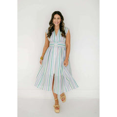 8.28 Boutique:Entro,The Evelyn Striped Zip Up Midi Dress,Dress