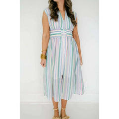 8.28 Boutique:Entro,The Evelyn Striped Zip Up Midi Dress,Dress