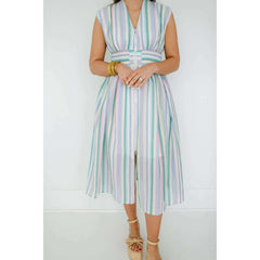 8.28 Boutique:Entro,The Evelyn Striped Zip Up Midi Dress,Dress