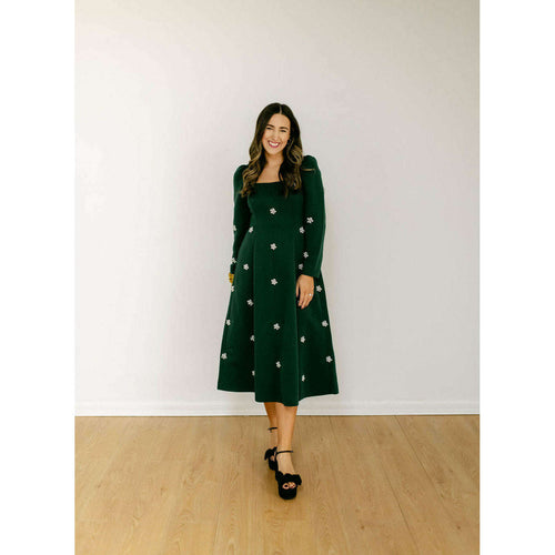 8.28 Boutique:Sail to Sable,Sail to Sable Emerald Pearl Cluster Square Neck Midi,Dress