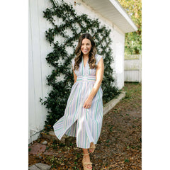 8.28 Boutique:Entro,The Evelyn Striped Zip Up Midi Dress,Dress