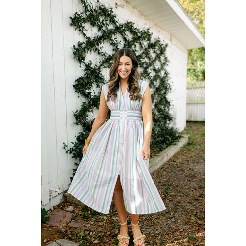 8.28 Boutique:Entro,The Evelyn Striped Zip Up Midi Dress,Dress