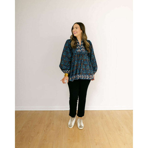 8.28 Boutique:Victoria Dunn,Victoria Dunn Marigold Blouse in Bluebell,Shirts & Tops