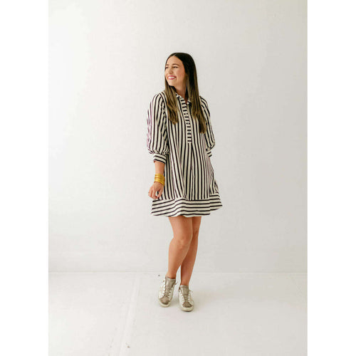 8.28 Boutique:Entro,Entro Black and White Stripe Ballon Sleeve Dress,Dress