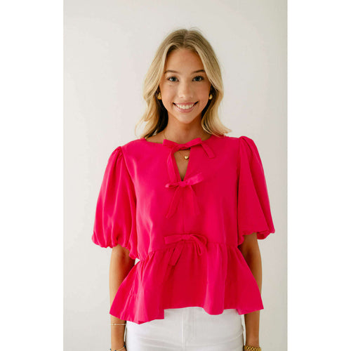 8.28 Boutique:Entro,The Hannah Bow Top in Hot Pink,Shirts & Tops