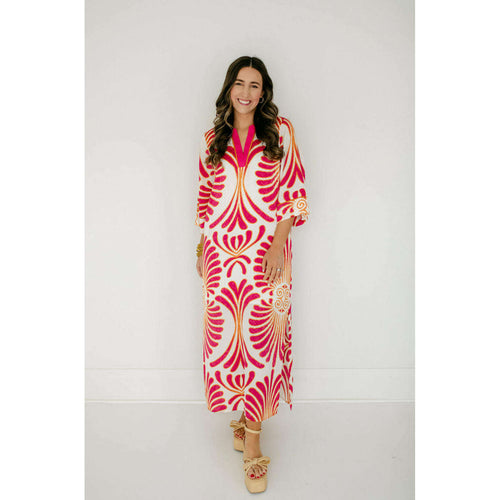 8.28 Boutique:Jade by Melody Tam,Jade Melody Tam Pink Palm Trimmed Maxi Dress,Dress