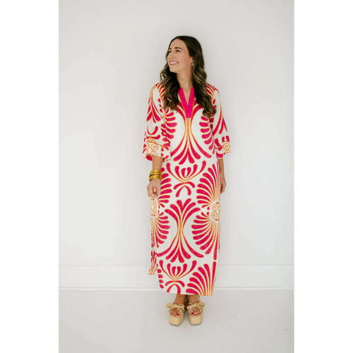 8.28 Boutique:Jade by Melody Tam,Jade Melody Tam Pink Palm Trimmed Maxi Dress,Dress