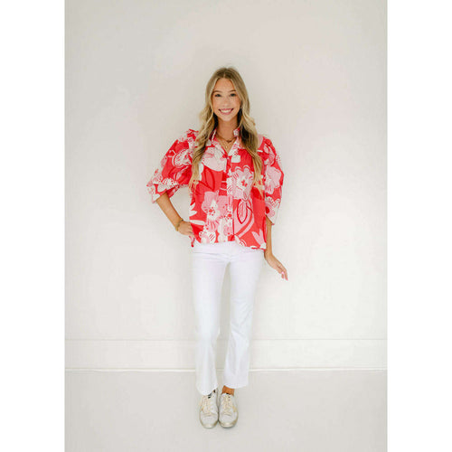 8.28 Boutique:Karlie Clothes,Karlie Artist Floral Puff Sleeve Ruffle Top,Shirts & Tops