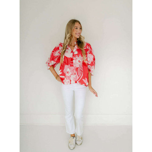 8.28 Boutique:Karlie Clothes,Karlie Artist Floral Puff Sleeve Ruffle Top,Shirts & Tops